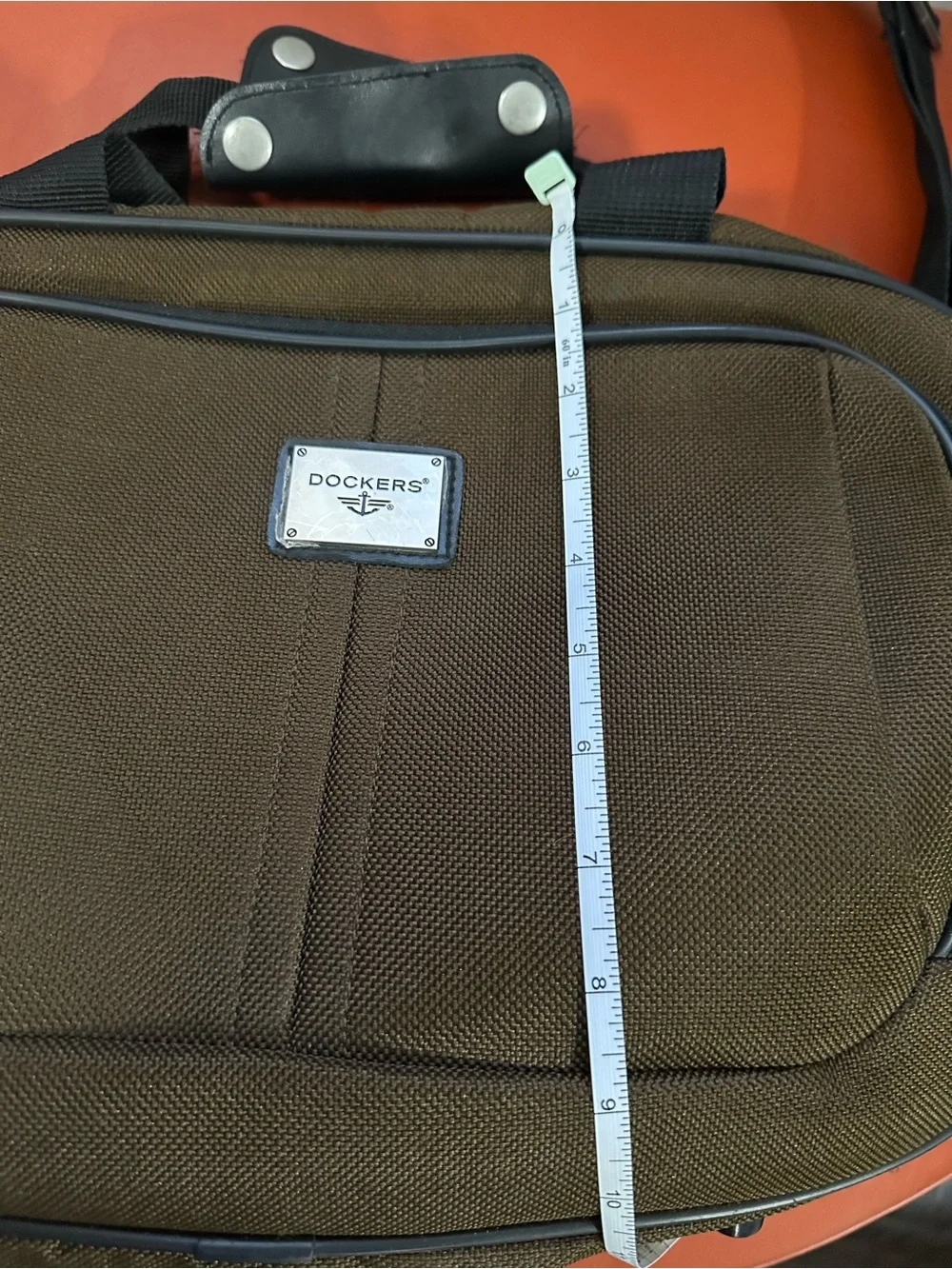 Dockers Dark Brown Canvas Messenger Bag with Black Strap